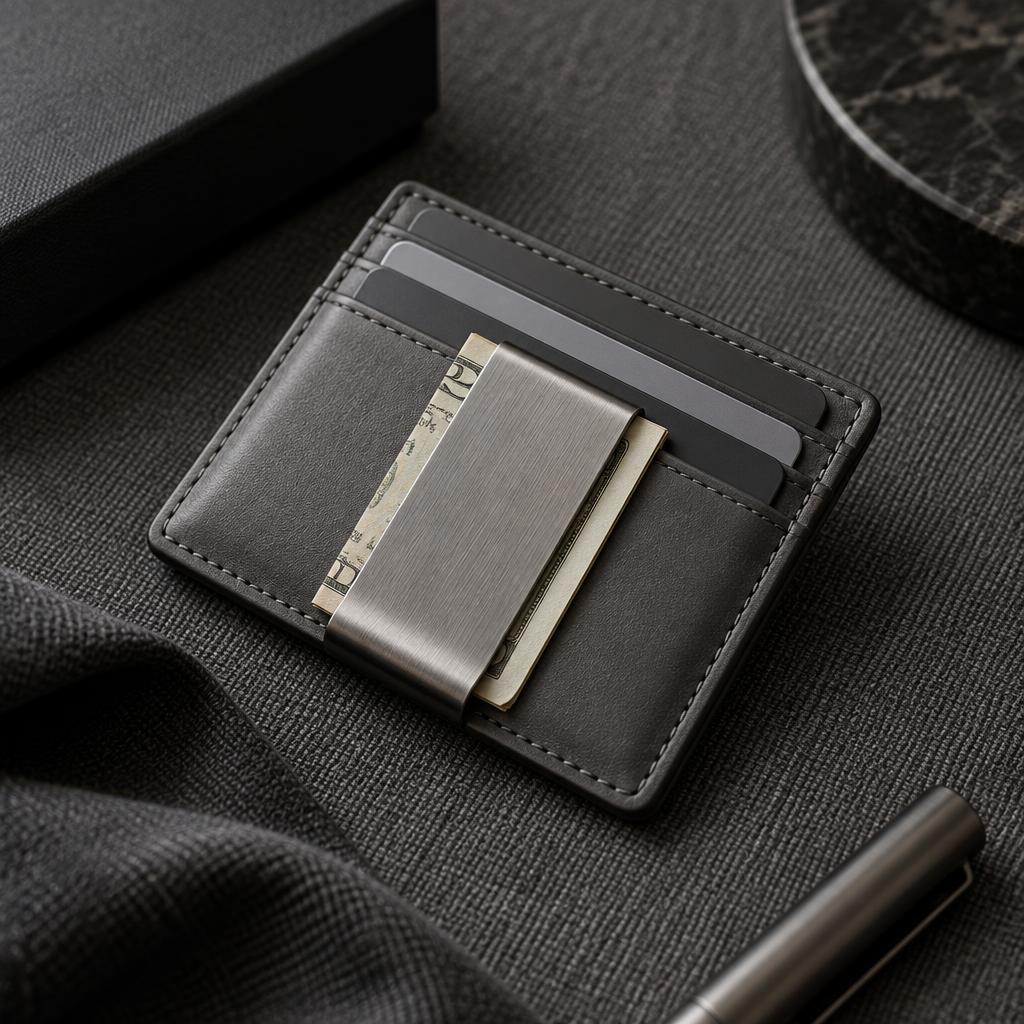 Carteira Slim RFID — Couro • Bloqueio RFID • Money clip